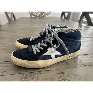 GOLDEN GOOSE Mid Star Blue Suede & Denim Silver Star Sneakers - Size 36